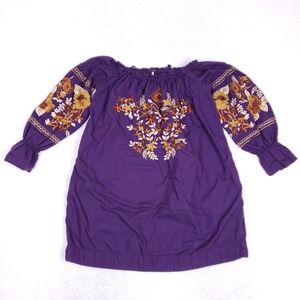 Free People Off Shoulder Mini Dress Boho Embroidered Floral Purple Sz S Festival